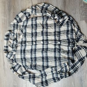 Lucky brand plaid button down shirt XS soft fall black cream fall winter